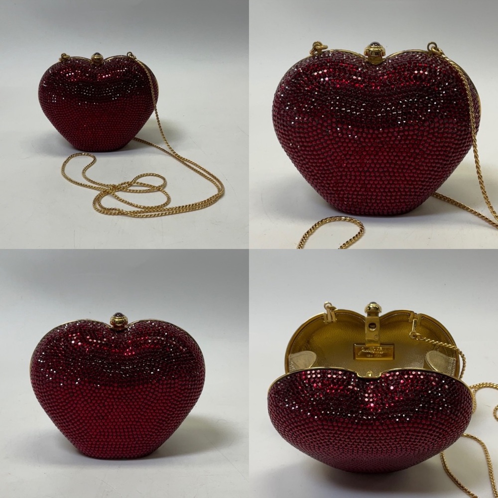 Judith Lieber Heart & Soul red Swarovski Crystal minaudière clutch, chain strap